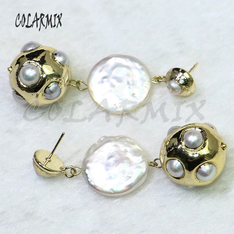 3 пары Позолоченные жемчужные серьги с натуральным жемчугом длинным