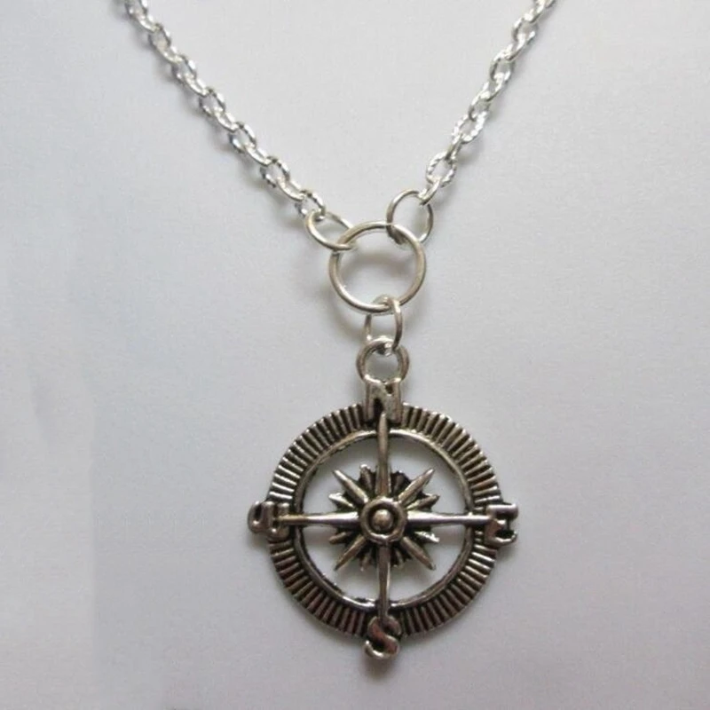 Ожерелье Подвеска с компасом Винтаж серебро модный Compassl себе длинная цепь