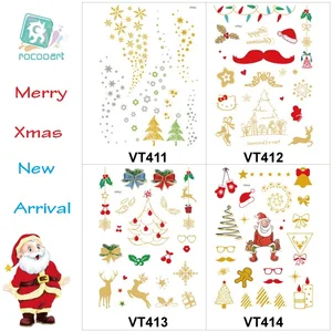 Татуировка Rocooart на Рождество, татуировка с металлическим рисунком, водонепроницаемая временная татуировка, подарок для детей