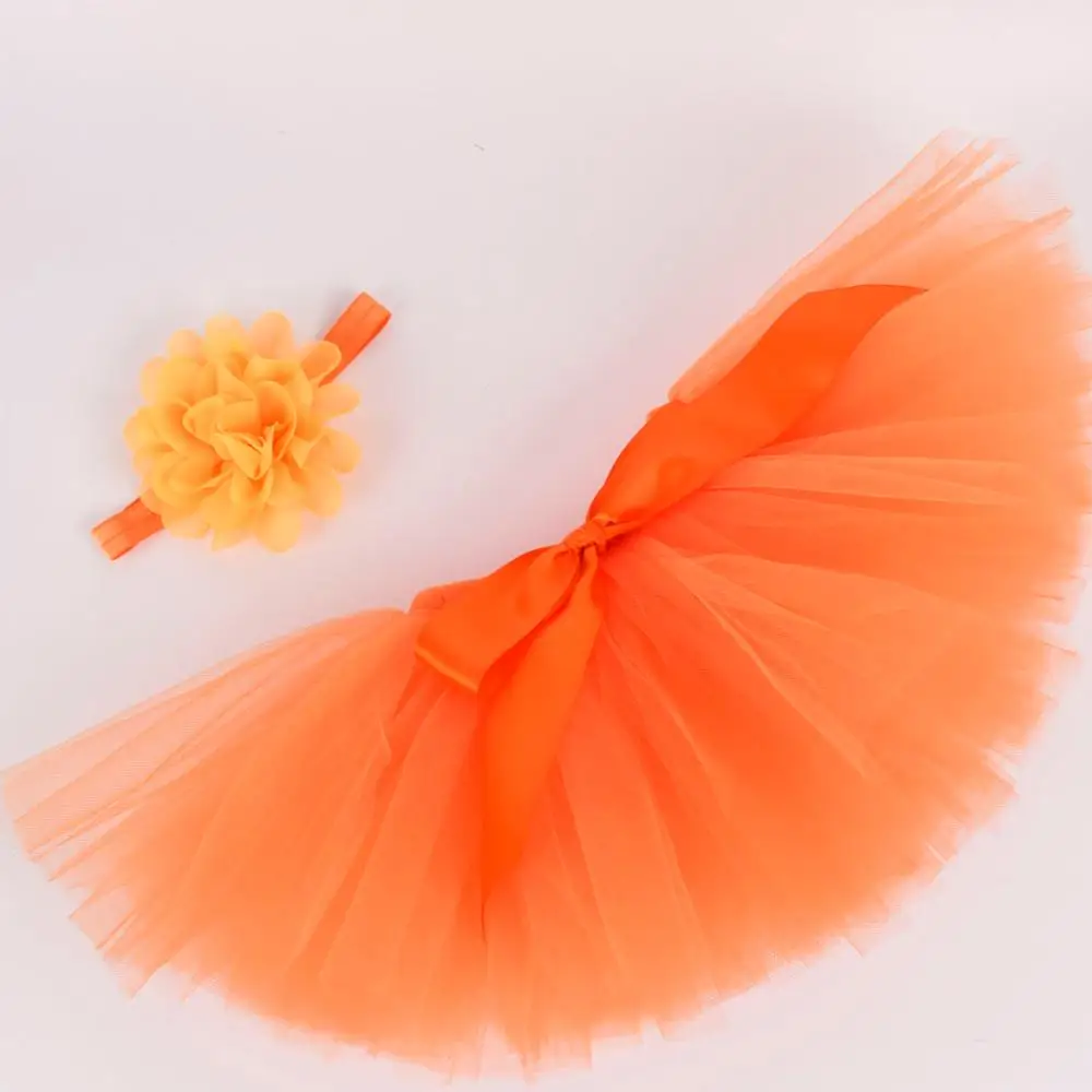 Orange Solid Baby Girls Fluffy Tutu Skirt & Headband Set Newborn Photo Prop Costume Infant Birthday Fall Tulle Tutus For 0-12M