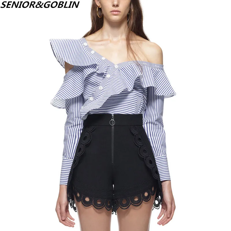 Женский комплект из двух предметов модельная дизайнерская Блузка на одно плечо с