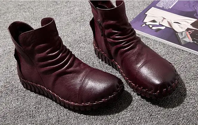 Ботинки женские короткие из натуральной кожи с бархатной подкладкой|flat boots|women snow