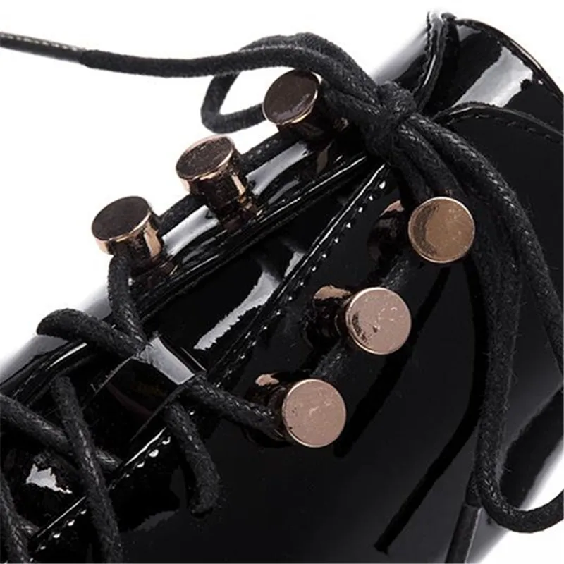 Masgulahe/Женская обувь Ботинки из натуральной лакированной кожи на шнуровке
