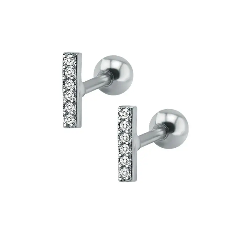 

2pcs Stainless Steel Rectangle Ear Cartilage Tragus 5AAAAA Zircon Helix Cartilage Tragus Piercing Earrings Jewelry For Women