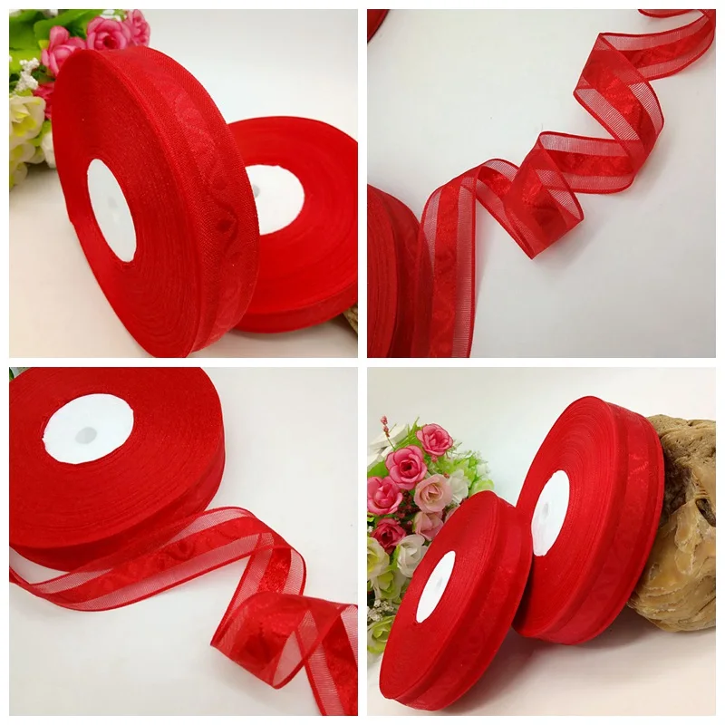 Красная жаккардовая пряжа Ширина 20 мм 1 рулон ширина 45 метров|organza ribbon|ribbon giftribbon