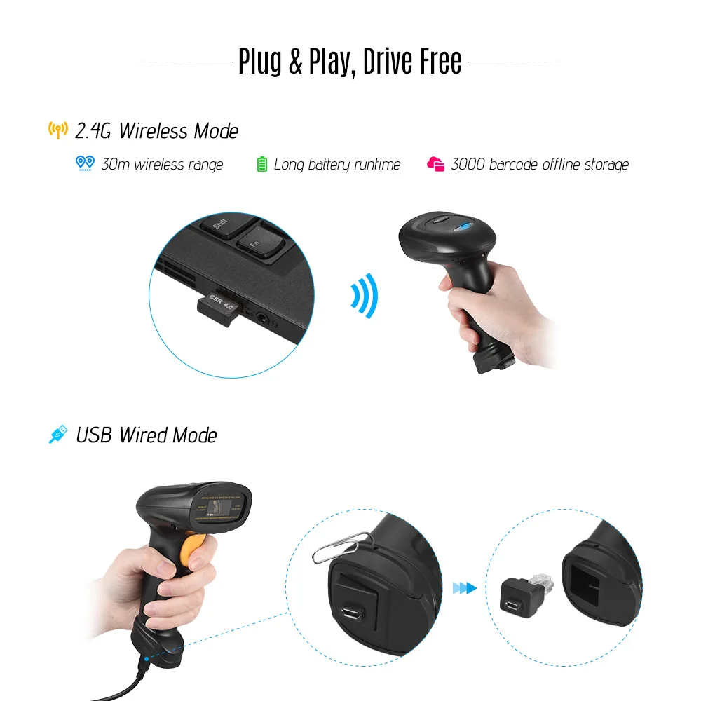 Aibecy BW3 беспроводной и USB проводной 1D сканер штрих-кода ручной считыватель 30 м/98фт