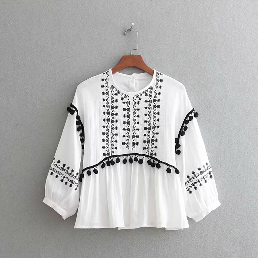 Вышивка Повседневное короткие женские рубашки Blusas Femininas Elegante укороченный топ Для