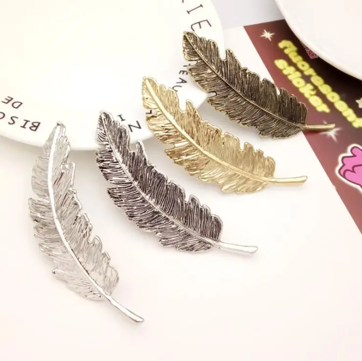 2017 New Vintage Gold Silver Metal Leaf Feather Shape Hair Clips Barrettes Hairpins for Women Fashion Hairband lady |