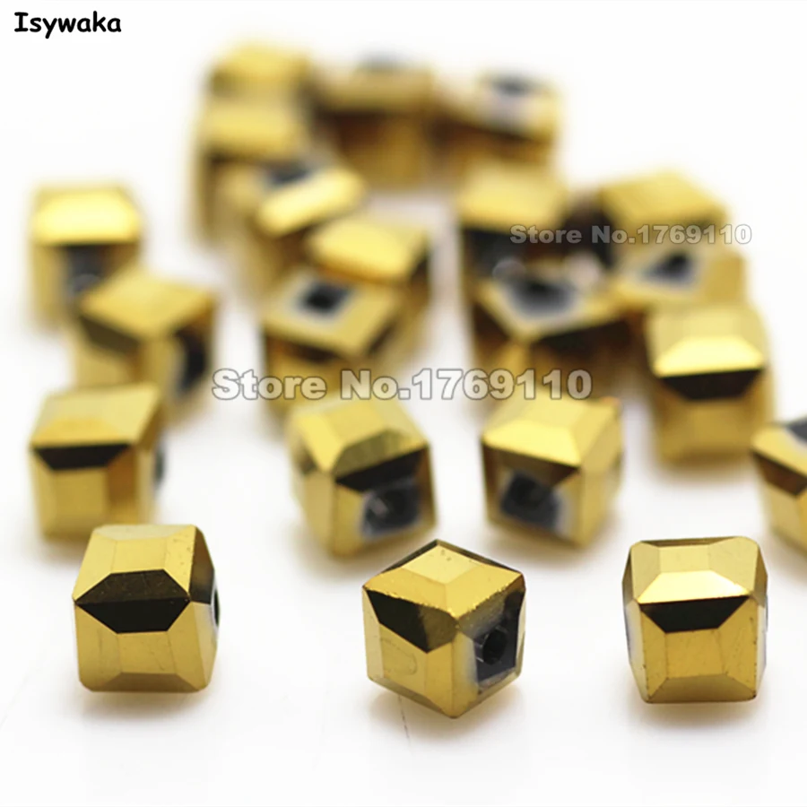 

Isywaka 100pcs Shining Golden Color Square 6mm Austria Crystal Beads charm Glass Beads Loose Spacer Bead for DIY Jewelry Making