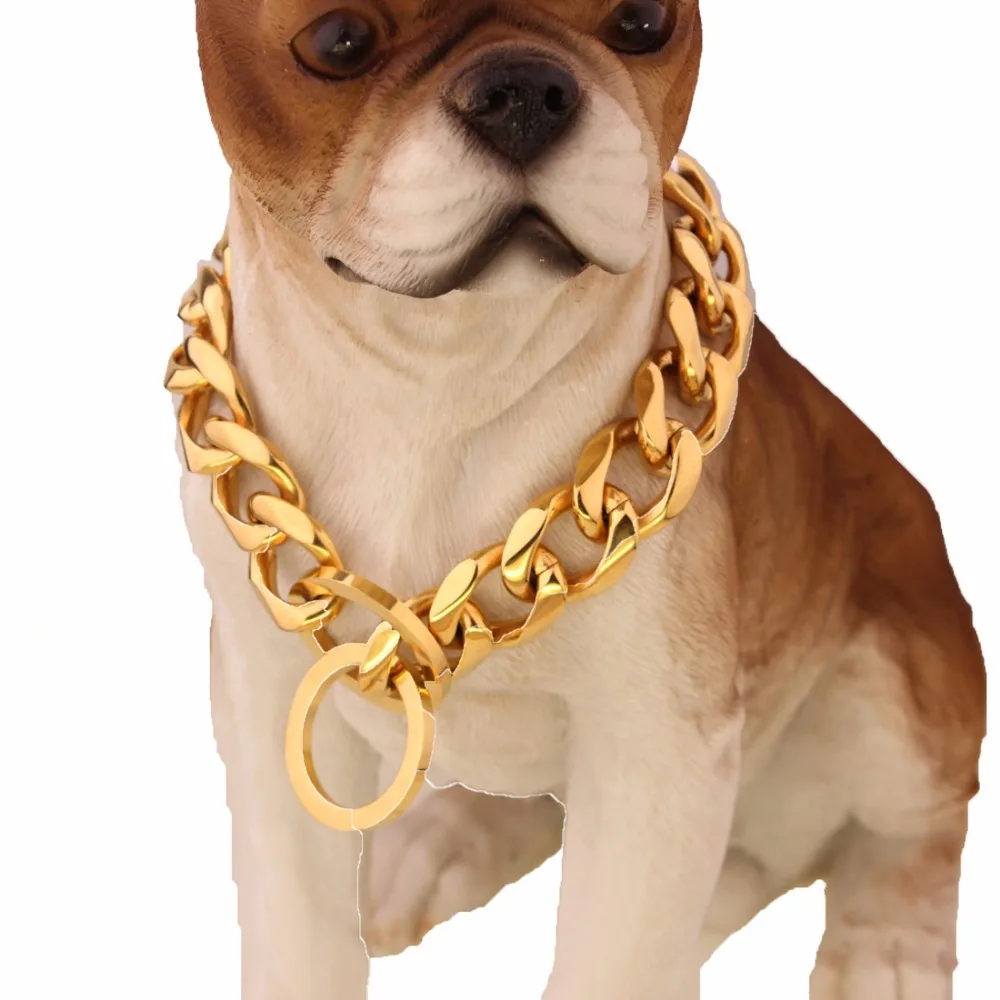 

Gold Tone Stainless Steel Training Dog Collar 19mm Wide Fancy Slip Chain Dog Collar For Large Dogs Pitbull Doberman Bulldog