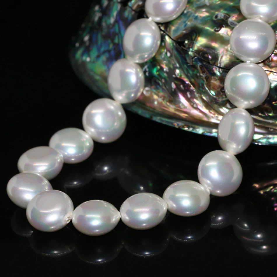 

High quality 12mm natural white shell pearl round coin beads fit diy necklace bracelet elegant weddings jewelry 15inch B2279