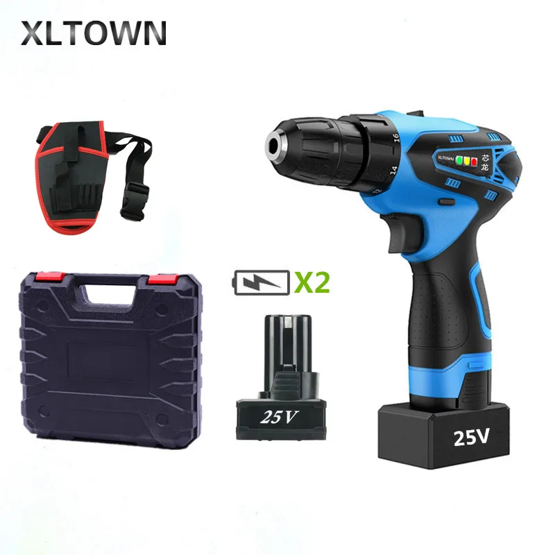XLTWON Новый электрический шуруповерт 25 в с 2 батареями коробка многофункциональная