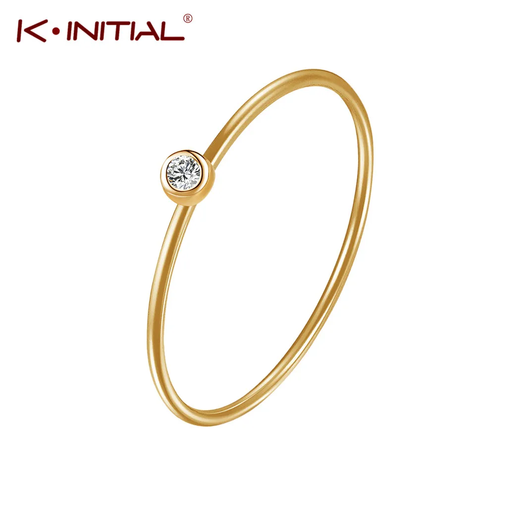 Кольцо женское минималистичное тонкое золотистое с кристаллом | Украшения и