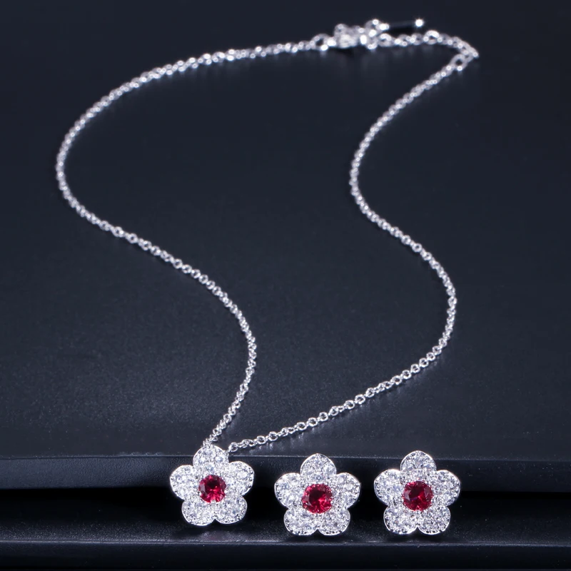 Женский комплект из колье и серёг с красным фианитом|earrings set for women|necklace and earring setset