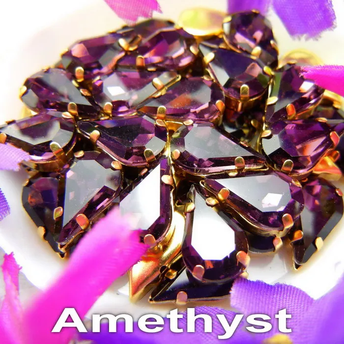 A4 Amethyst Стеклянный кристалл золотой коготь 3*6 мм 6*10 мм 8*13 мм Необычные цвета тонкий капли воды Груша Форма пришить стразы бусины ручной работы diy - Цвет: A4 Amethyst