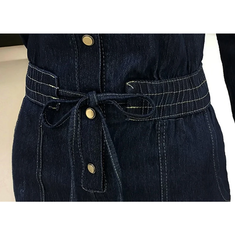 

Autumn Casual Jumpsuit 2019 Women High Waist Elastic Denim Jumpsuit Elegant Solid Long Sleeve Cowboy Trousers Shirt Playsuit 188