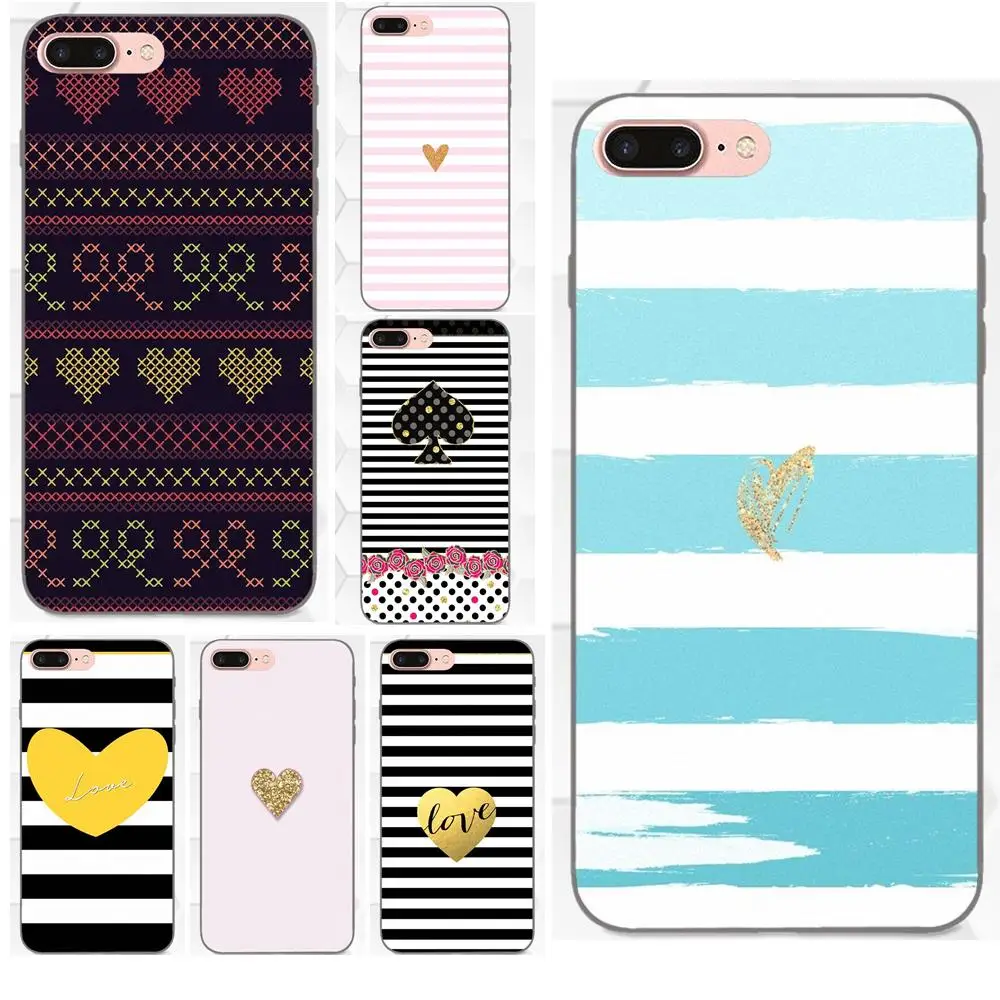 Полосатые золотистые блестящие сердечки для Apple iPhone 4 4S 5 5S SE 6 6S 7 8 Plus X XS Max XR мягкие