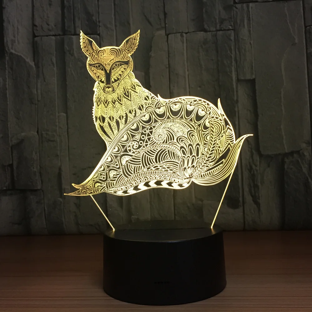 7 Цвет изменения Lave Lampara фигурка лисы 3D светодиодный ночник украшения дома