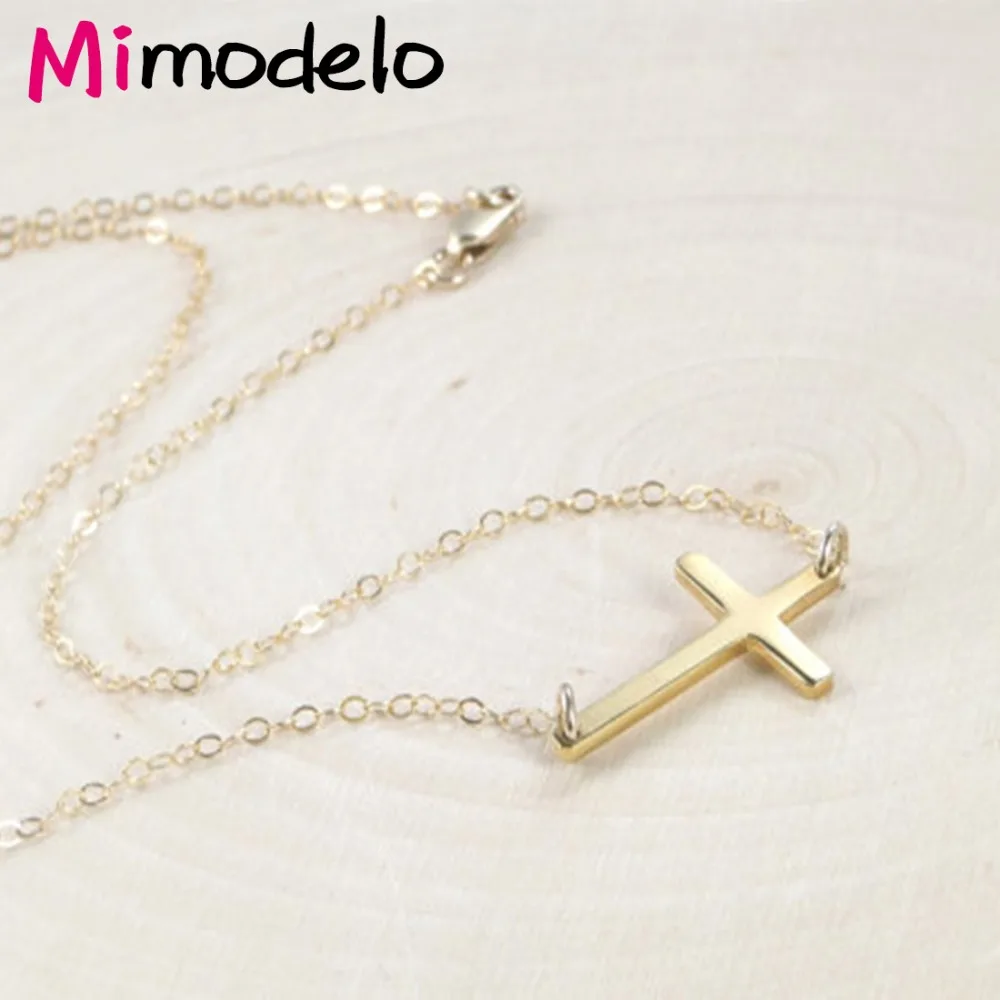 Ожерелье в стиле бохо женское подвеска с крестом сбоку Серебряного и золотого