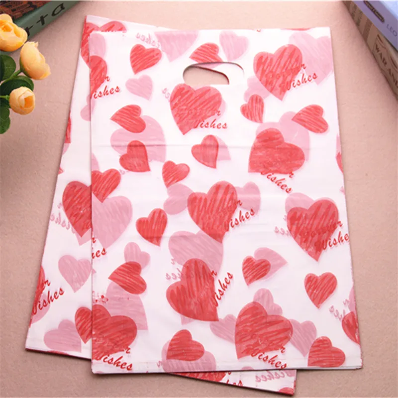 2021 New Design Wholesale 100pcs/lot 30*40cm Luxury Large Red Sweet Heart Packaging Bags Plastic Wedding Gift | Дом и сад