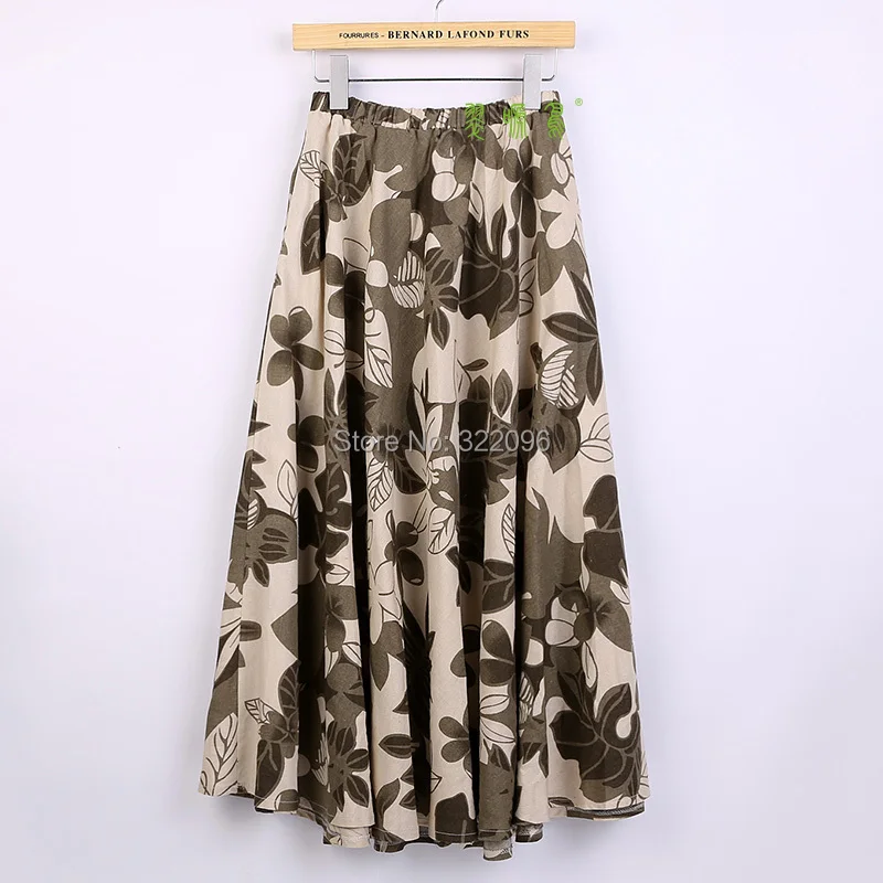 

Shanghai Story Blend Linen Long Skirt Spring Skirt Chinese Style phoenix tree leaf print Skirts Casual vintage Skirt For Woman