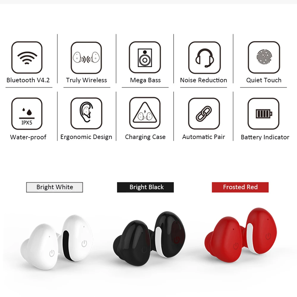 ALWUP TWS Беспроводные Мини Bluetooth наушники для Xiaomi huawei мобильный стерео наушники спортивные наушники с микрофоном портативная зарядная коробка