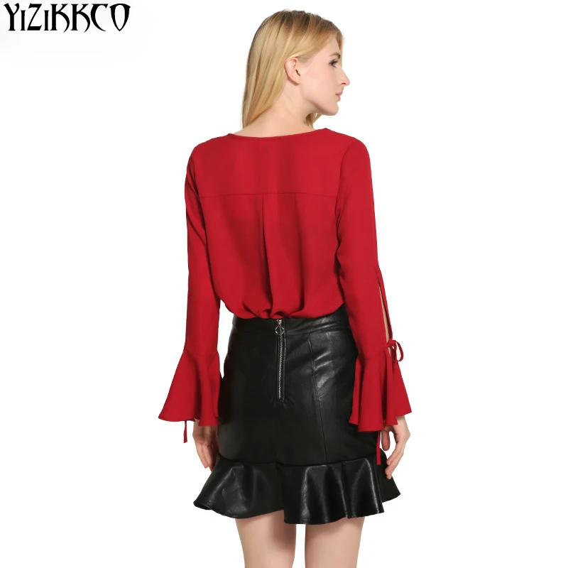 2017 Summer Women Blouse Butterfly Sleeve Bandage Fashion Blouses V-Neck Solid Tops Vetement Femme Camisas Femininas TS053 |