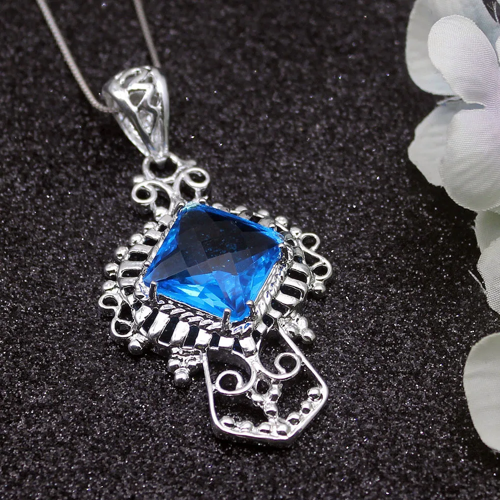 Hermosa Amazing Square Ocean bluetoopaz серебряный цвет для женщин Подвески Подвеска цепочка ожерелье 20 дюймов (art.: 7add32b65) - 7add32b65