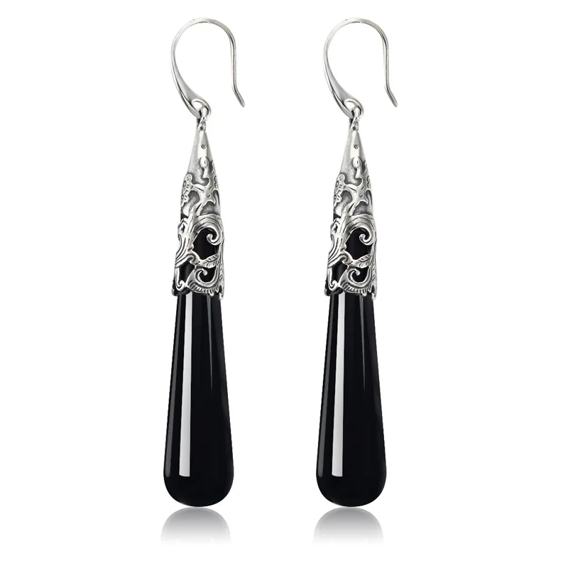Длинные Оригинальные Серебряные серьги Baolong в стиле ретро|silver black|925 sterling silver