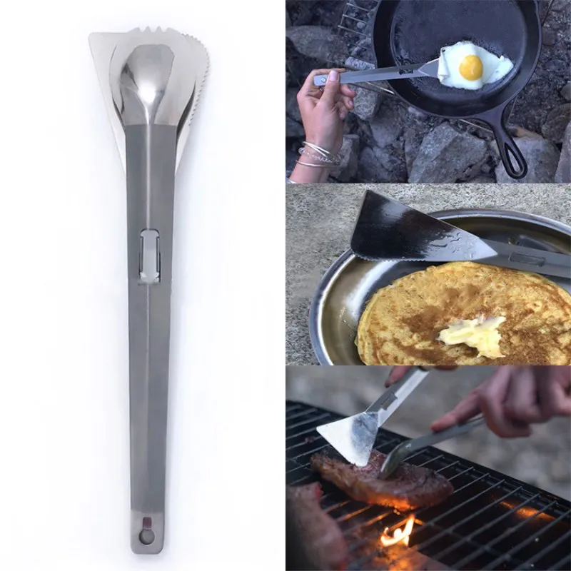 3 в 1 щипцы шпатель Spork Нержавеющая Сталь Мульти посуда для кемпинга пикника барбекю Ложка Вилка Лопата клип уличная посуда
