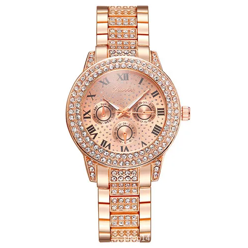 rose gold Кварцевые часы для мужчин и женщин в стиле хип-хоп с золотыми и серебряными кристаллами, мужские наручные часы в стиле хип-хоп, вечерние часы в подарок W0020 - Цвет: rose gold