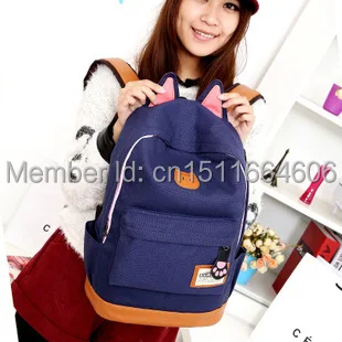 Terry-Yang Canvas the Cat Ears Fashion Men and Women Backpack Shoulder Bag Rucksack Schoolbag |