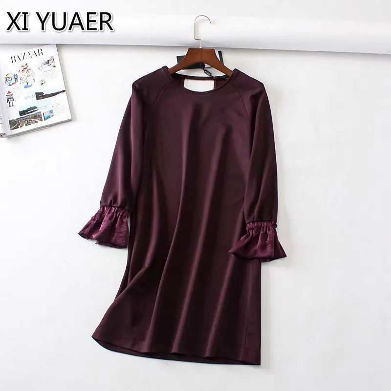 XI yuaer 2018 новые модные дамы Повседневное Мини платья Новая осень Стиль Экипаж шеи