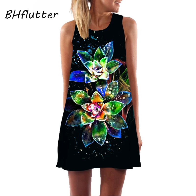 Женское шифоновое платье BHflutter повседневное Свободное с 3D Цифровым цветочным