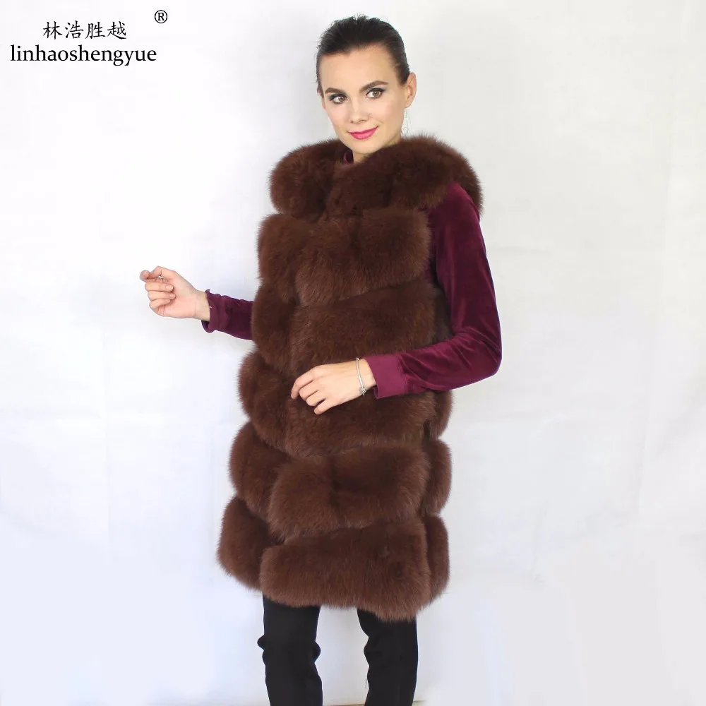 

Linhaoshengyue шесть рядов 90 см длинный жилет из лисьего меха