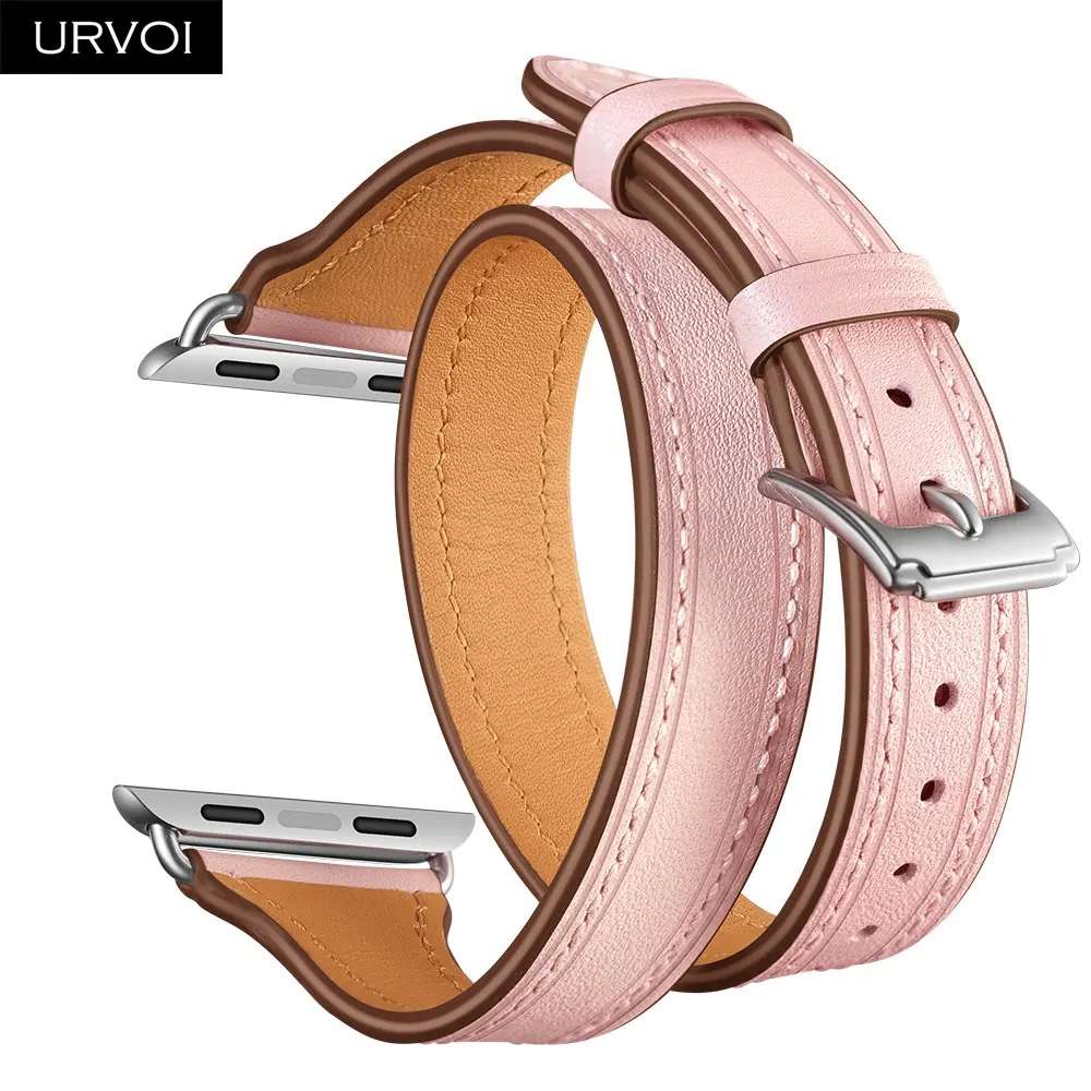 URVOI двойной тур для Apple Watch series 5 4 3 2 1 ремешок для iwatch из натуральной кожи роскошный модный дизайн 38/40 42/44 мм