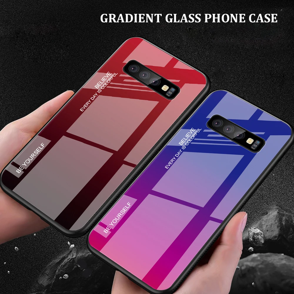 Чехол из закаленного стекла градиентного цвета для Samsung S20 Plus Ultra S10 5G Note 10 S10e Note9 Note8