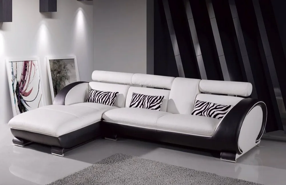 Современный l-образный угловой диван из белой кожи для гостиной | Мебель