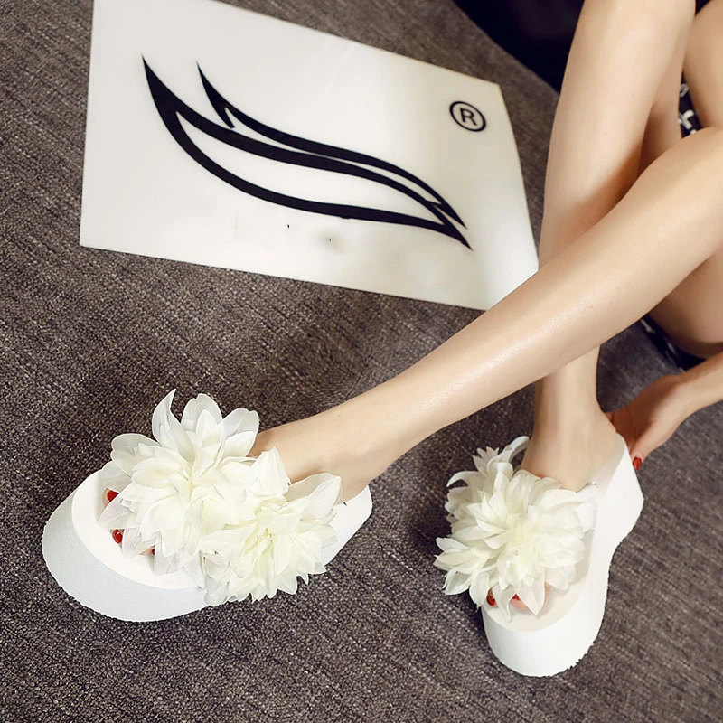 New Top Sale Summer Women Flip Flops Fashion Big Flower Sandals Lady Wedges Comfortable Style Soft Beach Slippers | Обувь