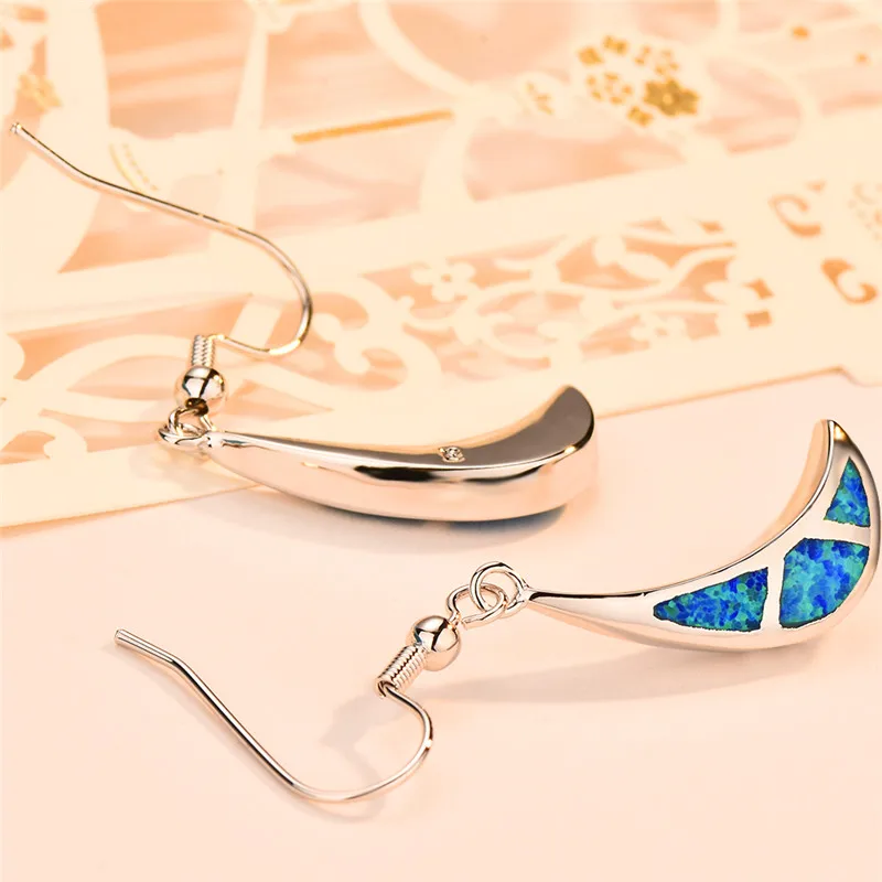 Женские милые серьги-капли с Луной из стерлингового серебра 925 пробы белые синие