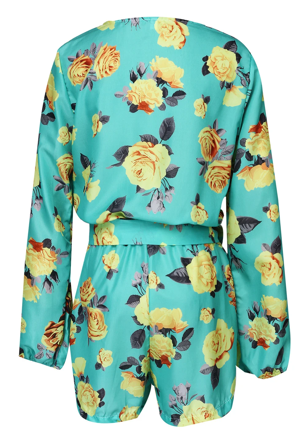 Лето 2016 новый стиль цветочный принт женский короткий комбинезон глубокий