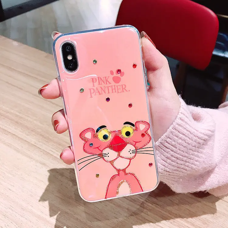 Мультяшный розовый милый пантера Желтая Утка чехол для iPhone X XS XR MAX мягкий ТПУ 6 6s 7 8