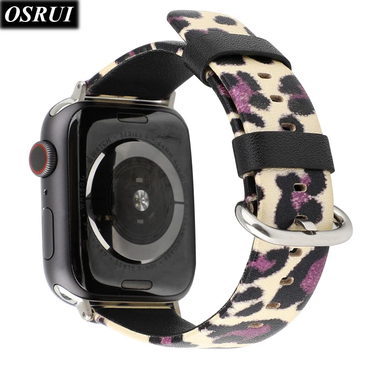 Кожаный ремешок для часов Apple watch 42 мм 38 44 40 с леопардовым узором iwatch 4 3 2 1