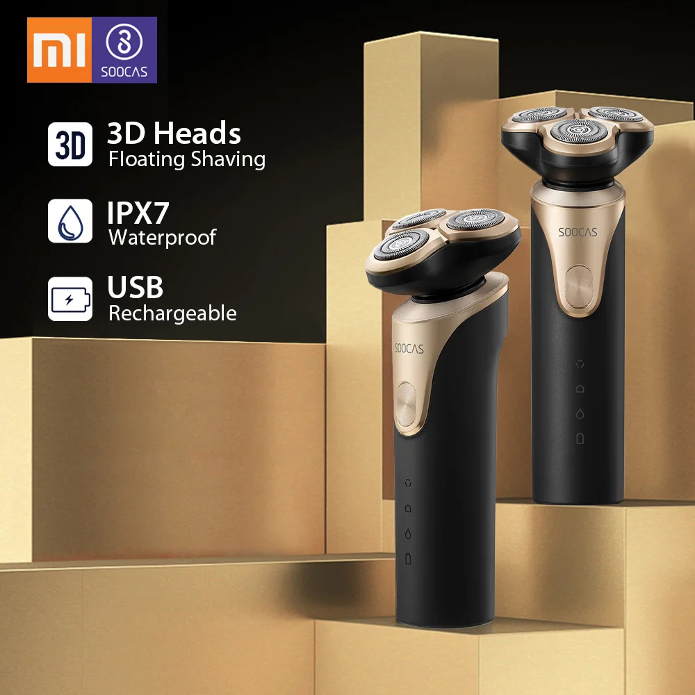 Xiaomi Mijia SOOCAS S3 электробритва для мужчин, 3 режущие головки для сухого влажного бритья, Беспроводная USB перезаряжаемая Водонепроницаемая бритва