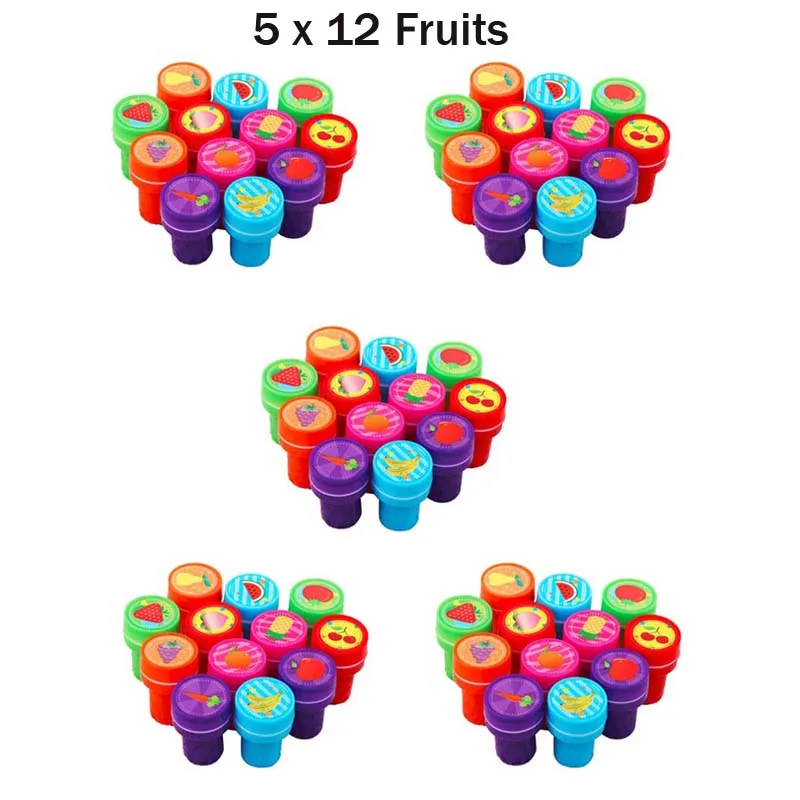 5 x 12 Fruits Ассорти Подарочные игрушки штамп подарки дети 60 шт Goodie сумки карнавальные призы праздничные вечерние принадлежности наполнители для пиньяты - Цвет: 5 x 12 Fruits