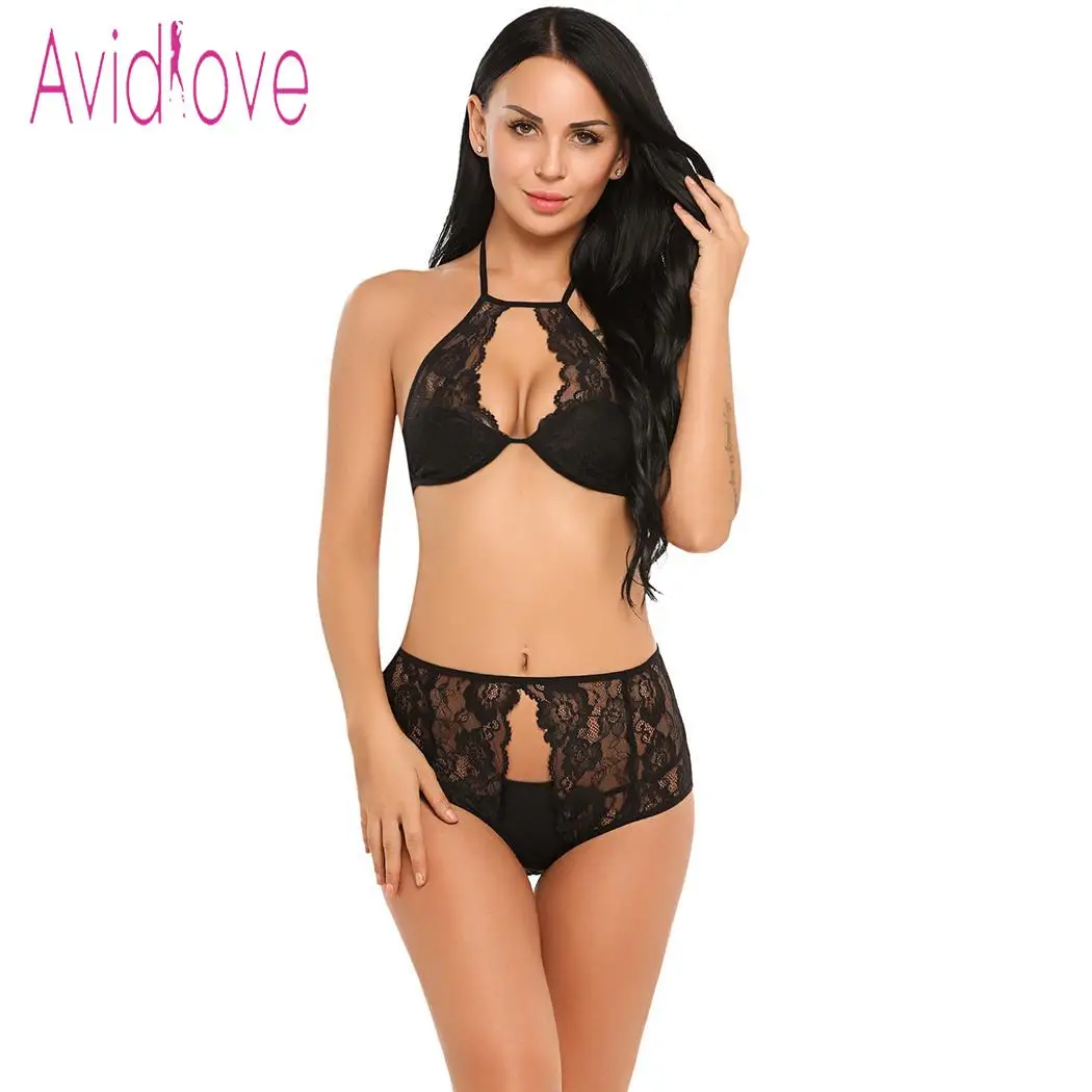 Avidlove женское сексуальное белье костюм набор Холтер Кружева Бралетт и спинки