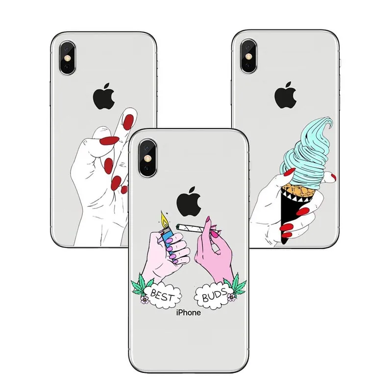For iPhoneX 8 8Plus Case Cool Girls Red Nail Polished Finger Personality European Style Clear TPU iPhone7 6 6SPlus Capa | Мобильные