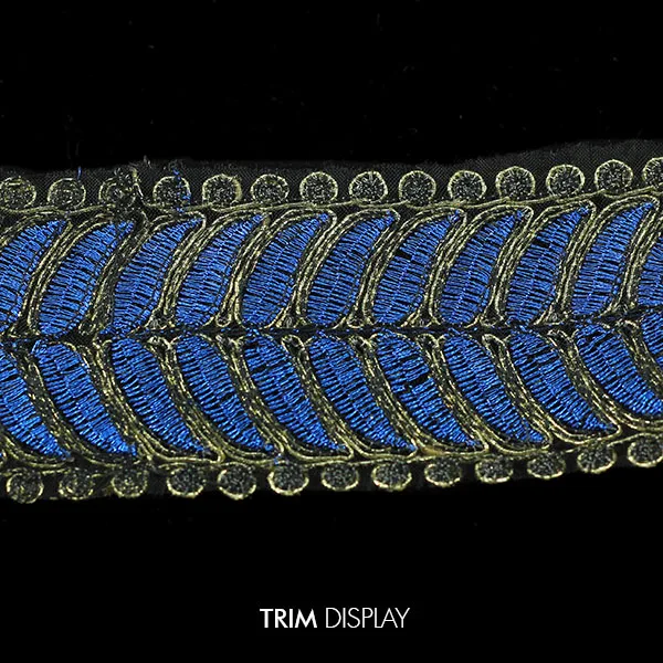 Синяя золотая металлическая отделка вышитая кружевная ткань искусственное