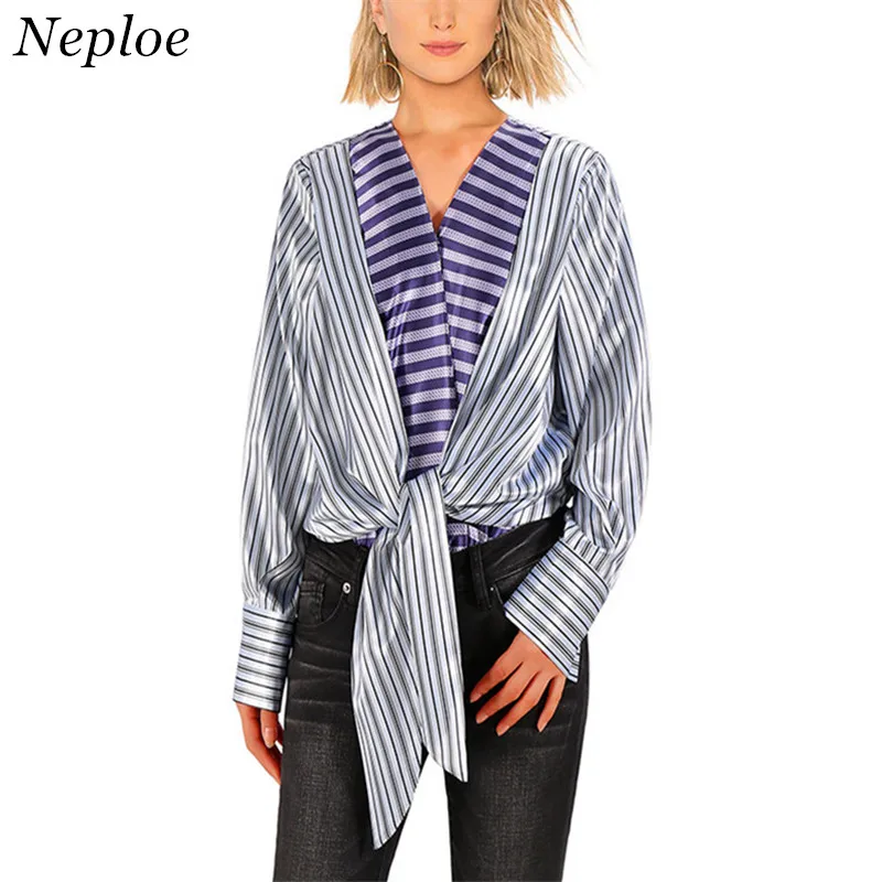 Neploe v образным вырезом Blusas Chic Для женщин блузка 2018 Осень Новая мода сиамские