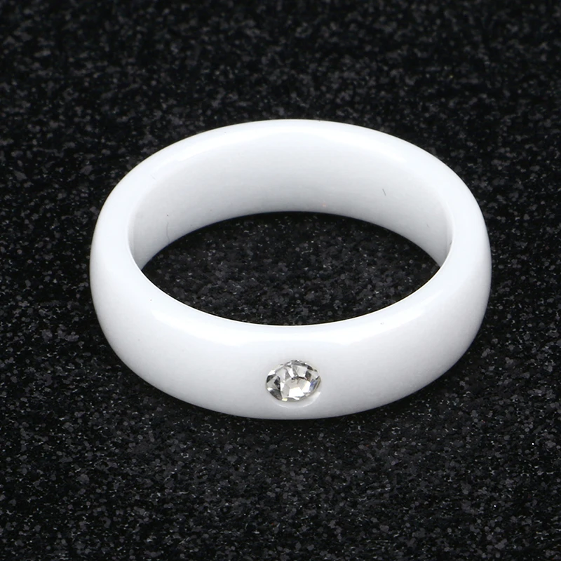 Classic Black White Smooth Ceramic Ring With 1 Shining Crystal Best Gift For Women Girl Fashion Jewelry Wedding Party 6mm Wide | Украшения